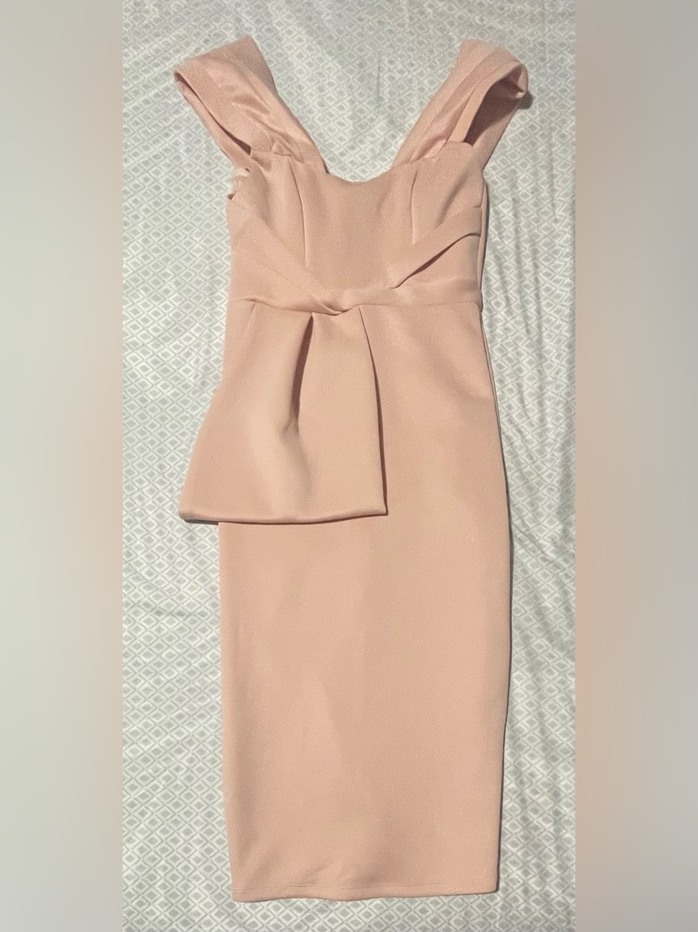 ASOS Blush Pink Midi Sheath Dress with Draped Waist Detail